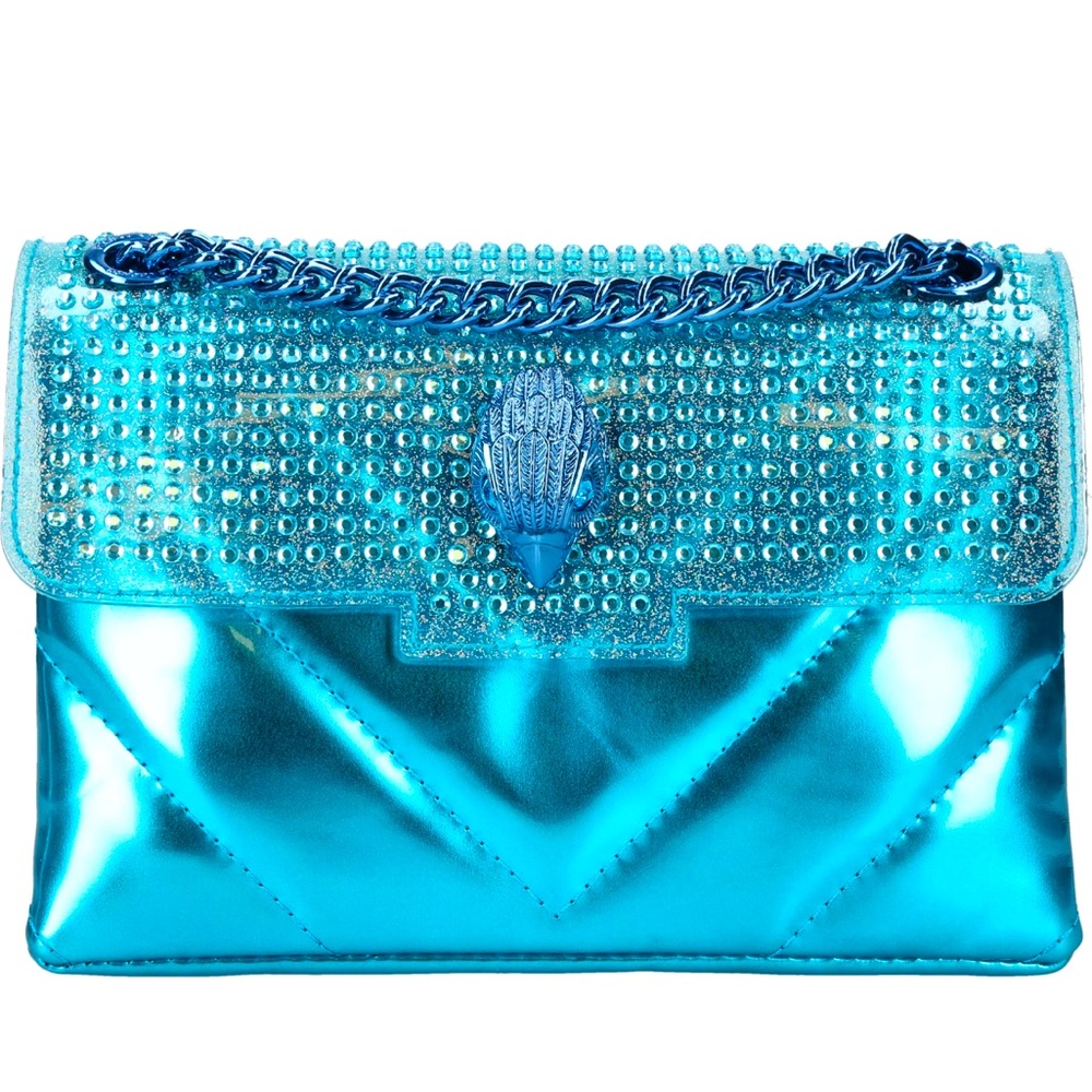 Kurt Geiger Mini Metallic Blue Leather Kensington Crossbody